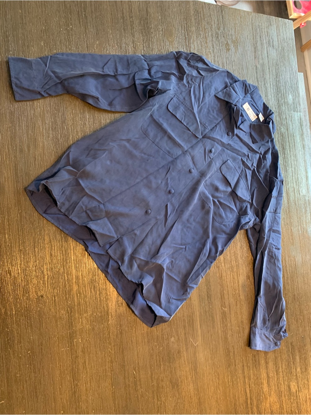 Women's 100% silk Navy Shirt with Chest Pockets